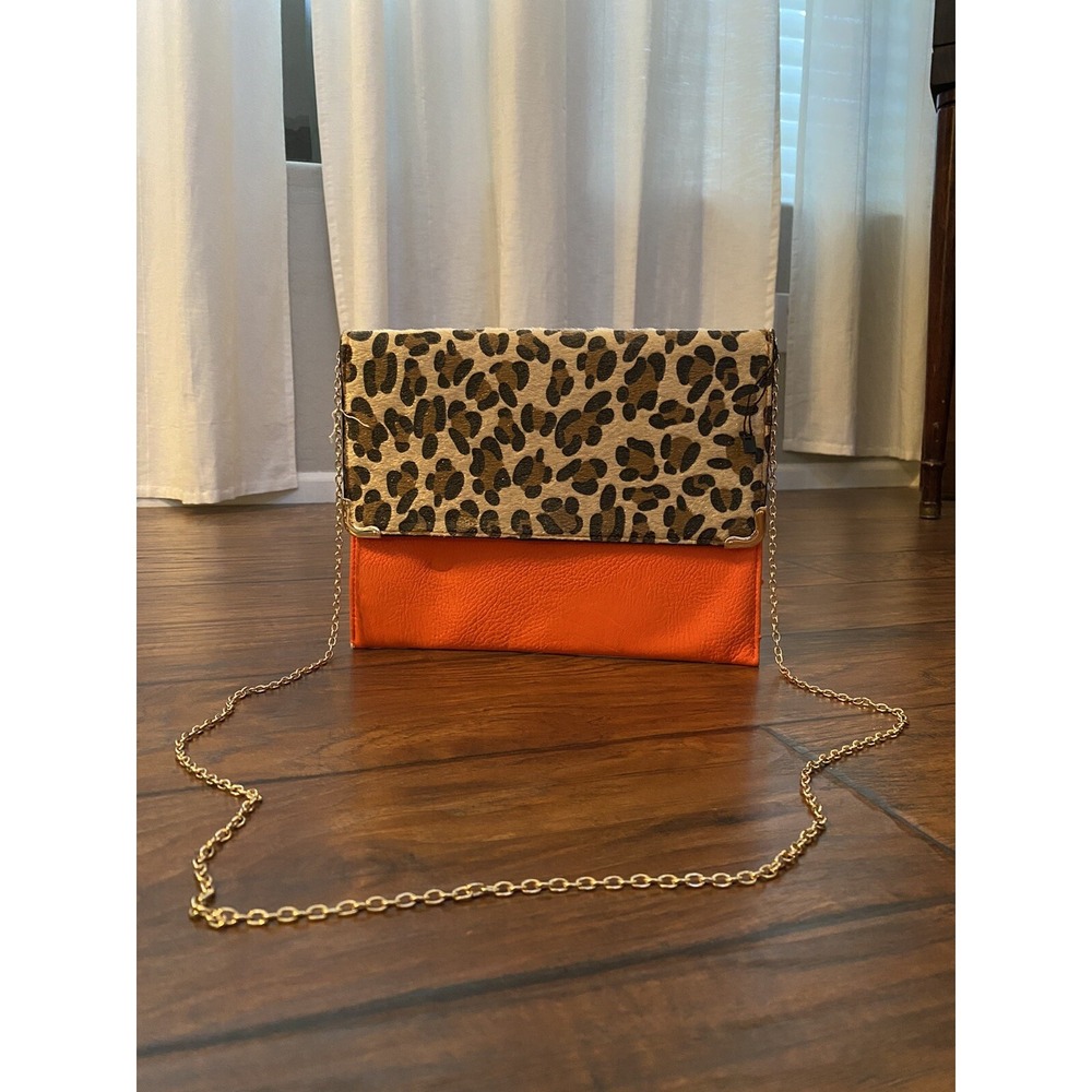 Womens‎ Orange Clutch Fun Party Purse with Removable Gold Chain Crossbody Bag